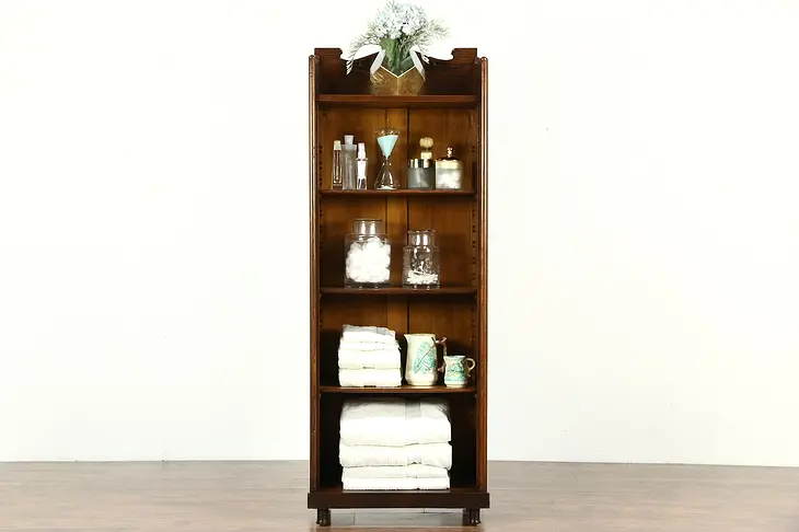 Oak Antique 1900 Bookcase or Bathroom Cabinet, Adjustable Shelves