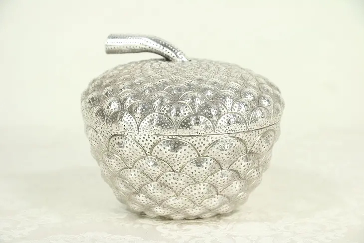 Acorn Shape Bowl & Cover, Hand Hammered 900 Silver 10.2oz