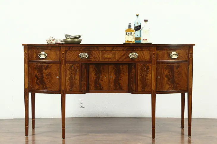 Georgian Vintage Sideboard, Server, Buffet, Marquetry, Wine Drawers, Beacon Hill