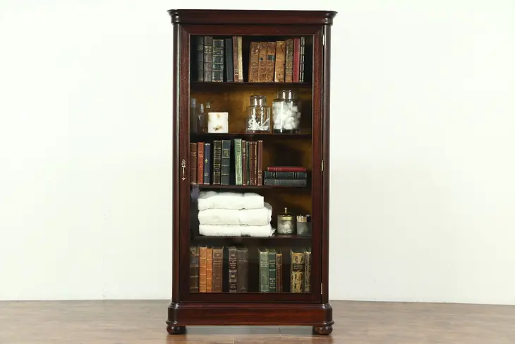 Empire Bookcase, Display or Bath Cabinet, Antique, Wavy Glass Door #28715
