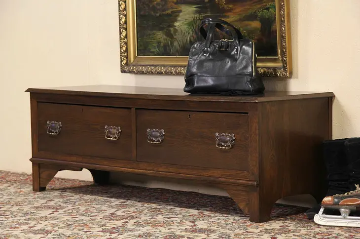 Oak 1895 Antique Hall Bench, Low Chest or TV Console