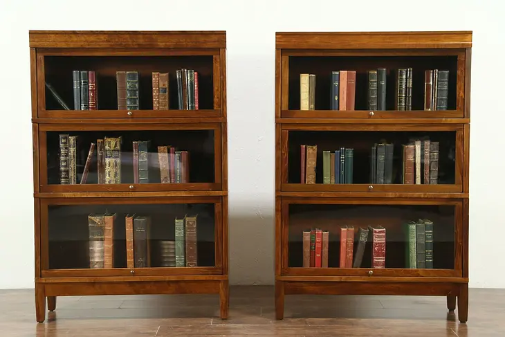 Pair Antique 3 Stack Lawyer Craftsman Bookcases, Signed Mead & Wheeler