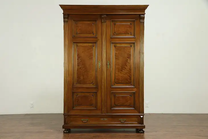 Walnut Antique Austrian Armoire, Wardrobe or Closet, Vienna  #30694