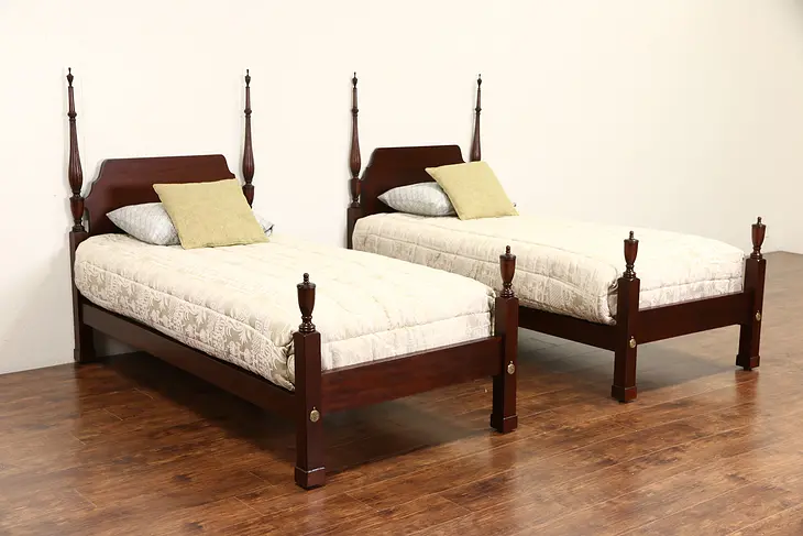 Pair of Traditional 1930's Vintage Twin or Single Size Mahogany Poster Beds