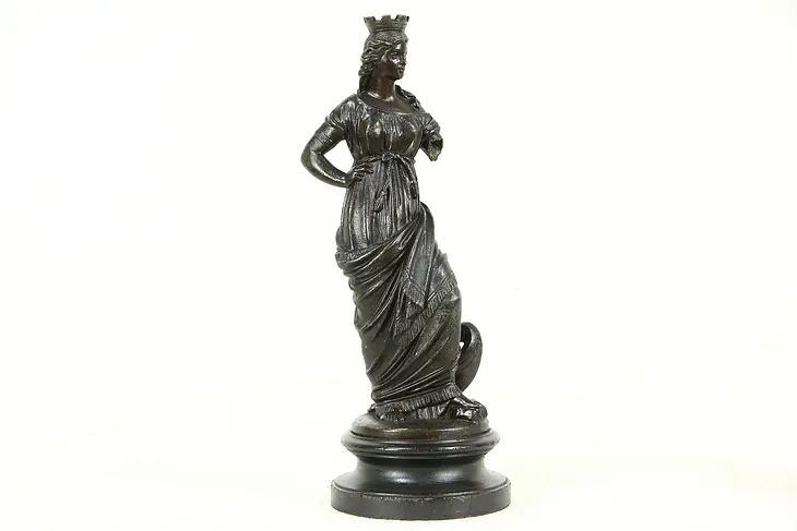 Crowned Classical Antique 1890's Statue, Missing Arm, 17" Tall