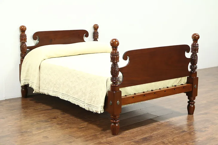 Empire 1820 Antique Mahogany Acanthus Carved Cannonball Full Size Bed