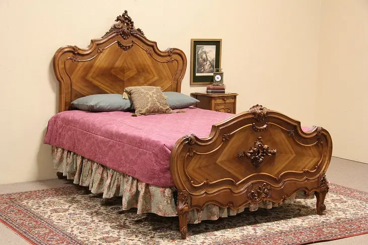 Carved French 1900 Antique Queen Size Bed