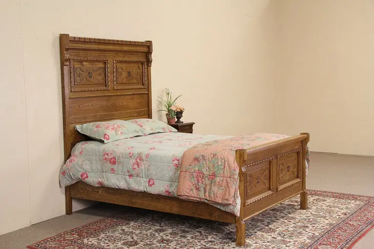 Eastlake Carved Oak Full Size Antique 1880's Bed