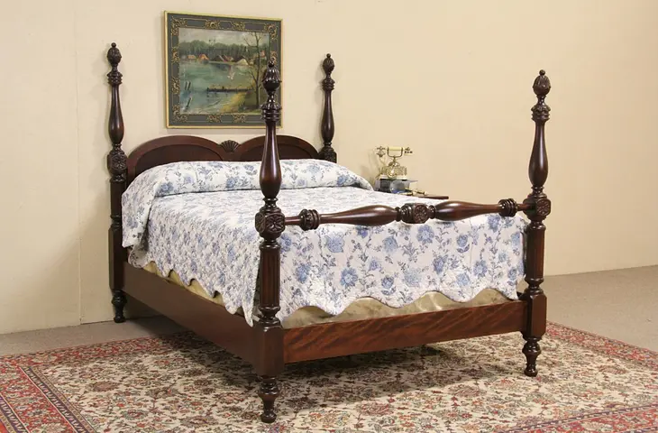 Poster Bed 1920 Antique Carved Mahogany Full Size