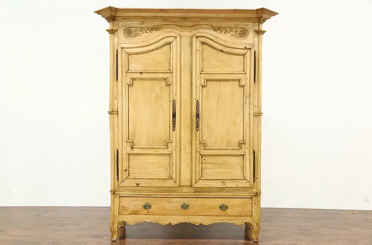 Country Pine Carved French Provincial Antique 1870 Armoire or Wardrobe