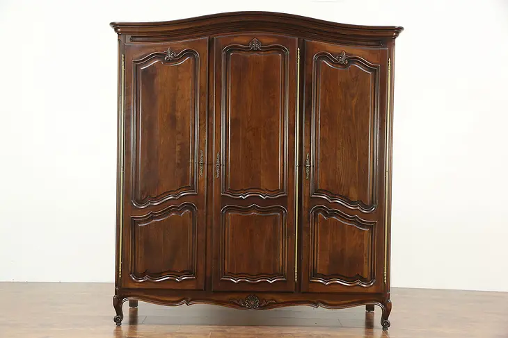Country French Cherry 1940's Vintage Triple Armoire, Wardrobe or Closet