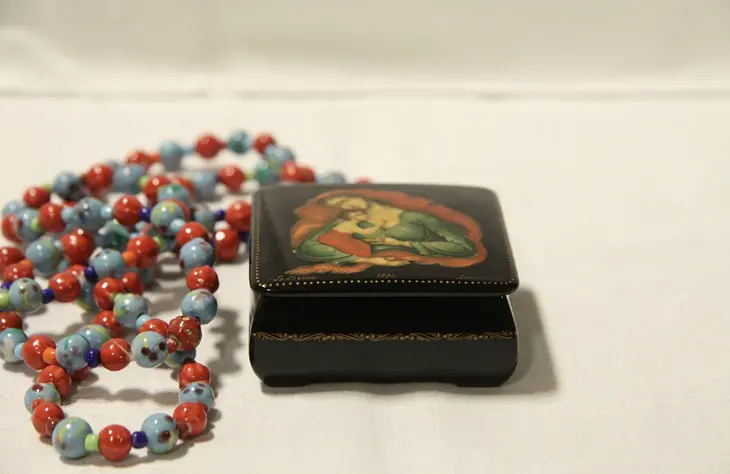 Russian Vintage Lacquer Box, Hand Painted Madonna & Child