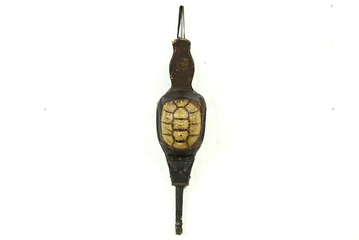 Fireplace Bellows, Antique Leather & Tortoise or Turtle Top