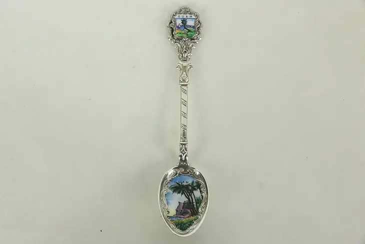 Guam Souvenir Spoon with Enamel, 800 Silver