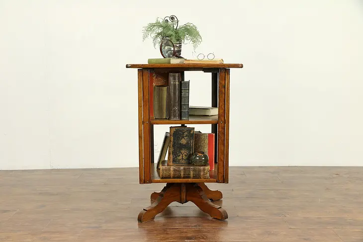Victorian Antique Butternut & Pine Spinning Chairside Revolving Bookcase #30552