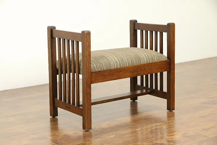 Arts & Crafts Mission Oak Antique Craftsman Bench, New Upholstery #32146