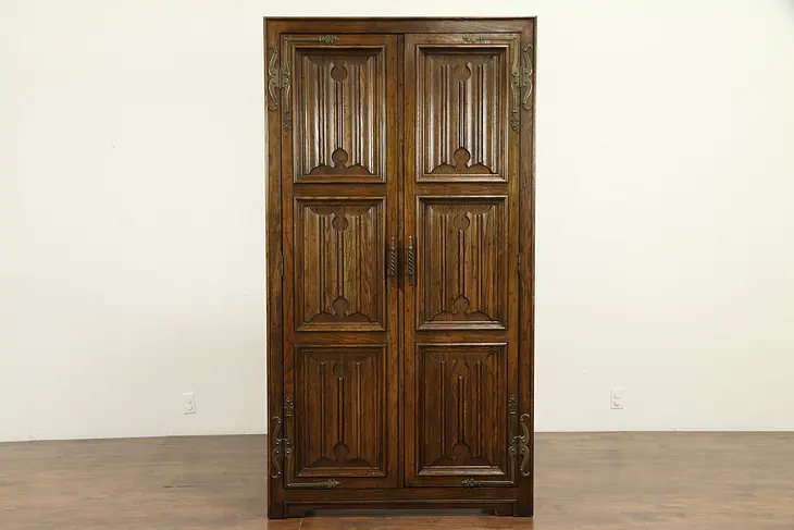 Oak Renaissance Carved Vintage Armoire, Wardrobe or Closet, Knapp & Tubbs #32180