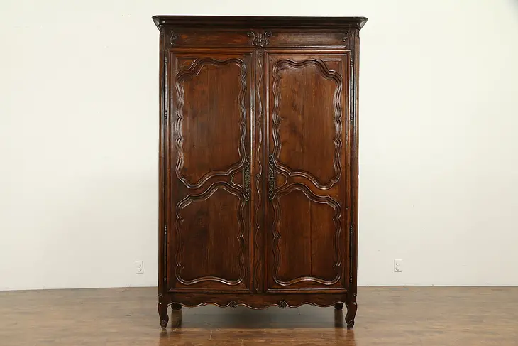 Country French Antique 1760 Carved Fruitwood Armoire or Wardrobe #32190