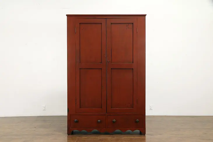 Victorian Red Painted Antique Pine Armoire, Wardrobe or Closet #32240