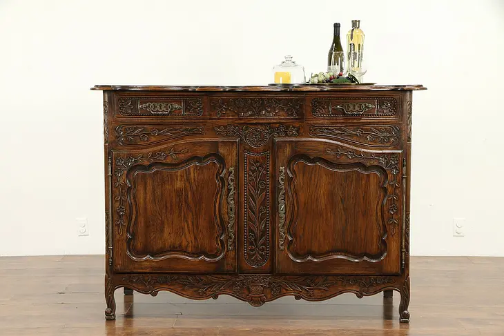 Country French Antique Carved Oak Sideboard, Server or Buffet #32250