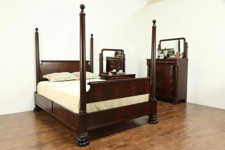Empire Antique Mahogany 3 Pc. Bedroom Set, Queen Size Poster Bed #32388