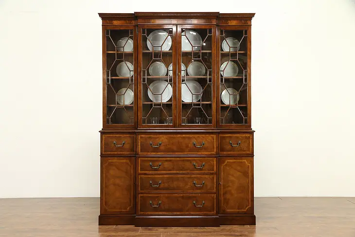 Vintage Georgian Mahogany Breakfront China Cabinet or Bookcase, Baker  #32415