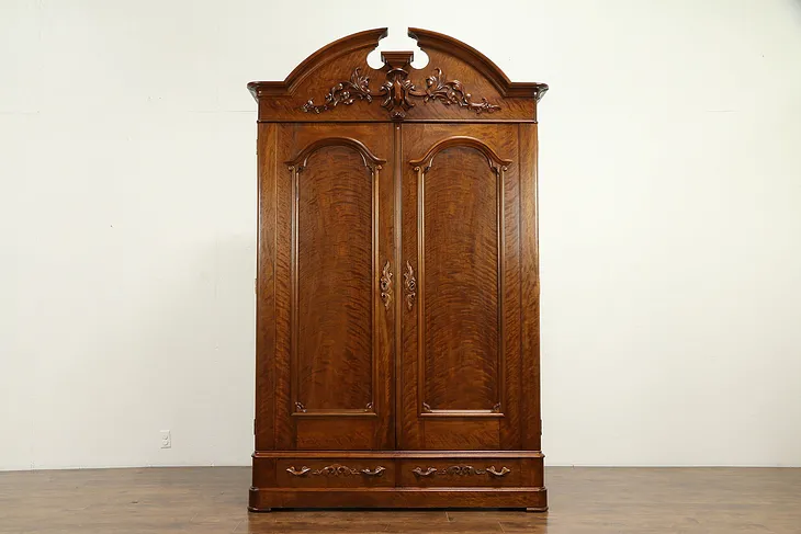 Victorian Antique 1860 Carved Walnut Armoire, Wardrobe or Closet #32581