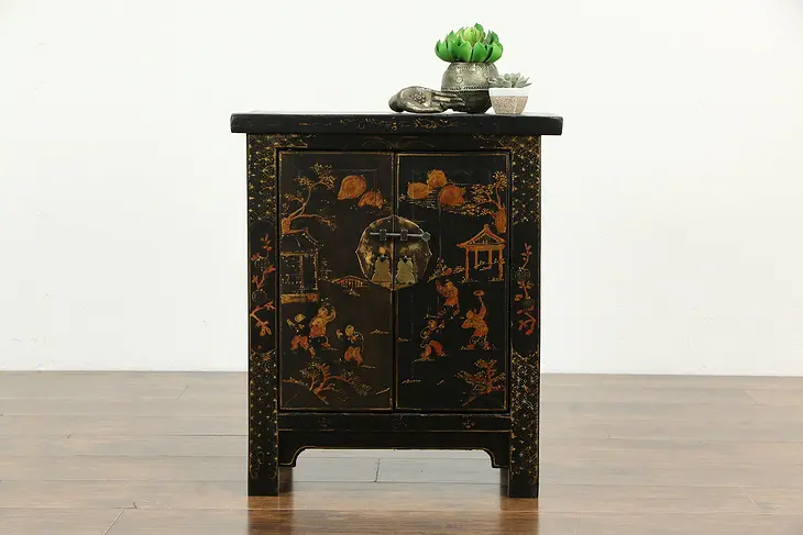 Chinese Antique Hand Painted Lacquer End Table, Console or Nightstand #33283