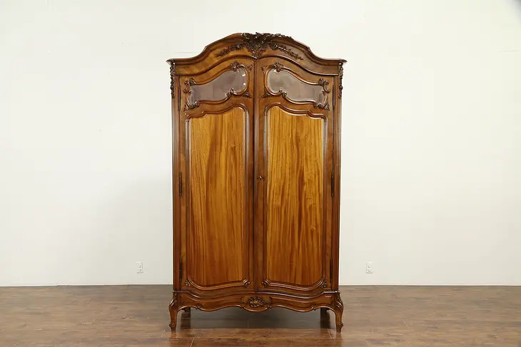 French Carved Mahogany Antique Armoire, Wardrobe or Closet #32733