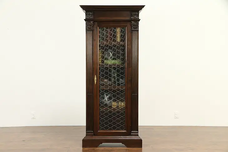 Italian Antique Carved Walnut Bookcase or Display Cabinet with Grill B #32764