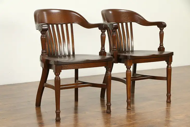 Oak Quarter Sawn Antique Banker, Office or Library Desk Chairs, Welch B #32872