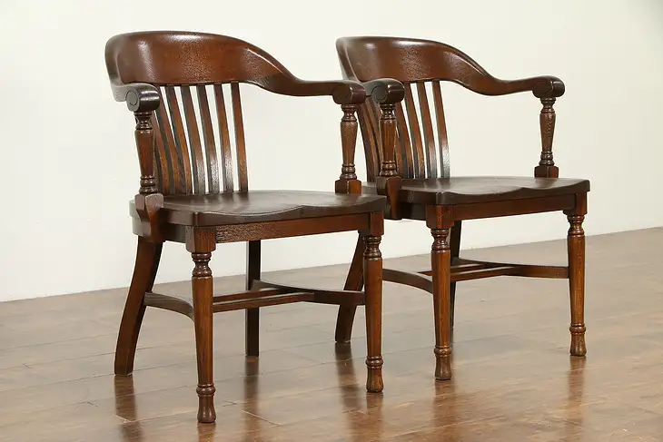 Oak Quarter Sawn Antique Banker, Office or Library Desk Chairs, Welch C #32873