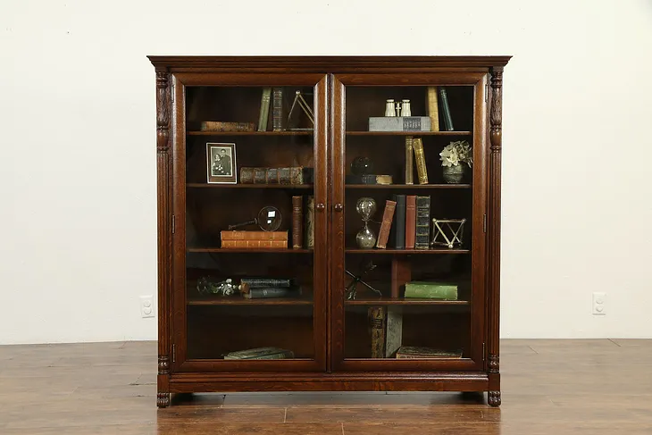 Victorian Antique Carved Oak Library Bookcase, Berkey & Gay #33010