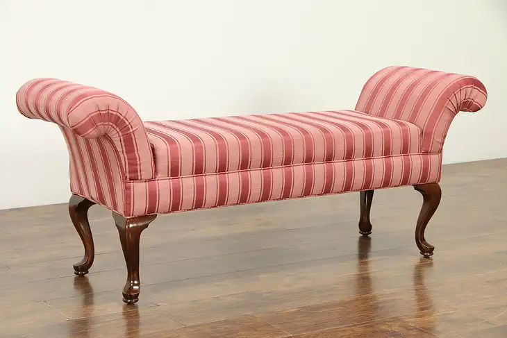 Traditional Hall or Boudoir Bench With Upholstered Scroll Arms  #33045