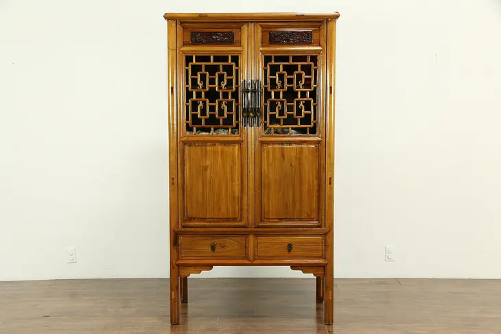 Chinese Antique Cabinet Carved Pine & Ash Cupboard #33156