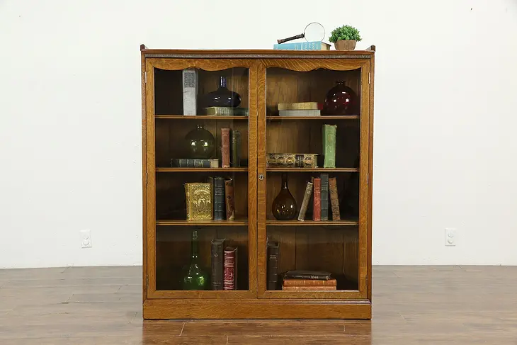 Victorian Antique Carved Oak Library Bookcase, Adjustable Shelves #33300