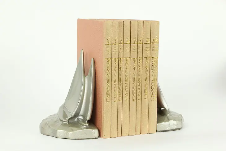 Pair of Silver Sailboat Vintage Bookends, PM Craftsman FL #33485