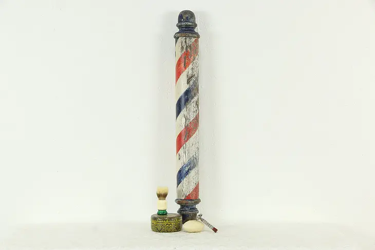 Folk Art Antique Architectural Salvage Barber Pole with Original Paint #33581