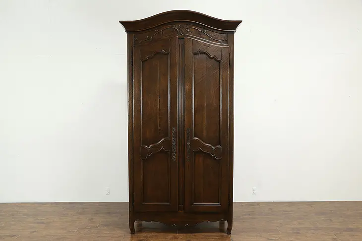 Country French Farmhouse Vintage Hand Carved Walnut Armoire or Wardrobe #33952