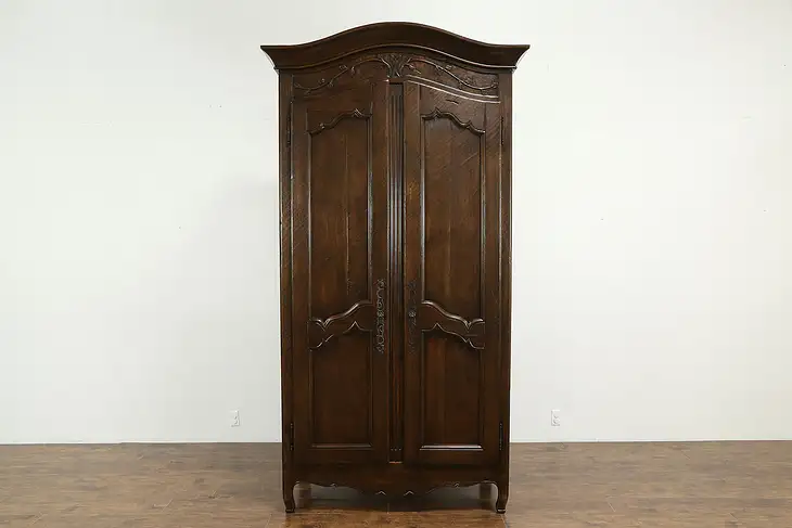 Country French Farmhouse Vintage Hand Carved Walnut Armoire or Wardrobe #33952