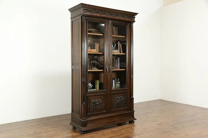 Renaissance Carved Walnut Italian Antique Library Bookcase #33970