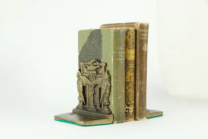 Pair of Owl & Aladdin Lamp Antique Bookends Signed Judd #34589