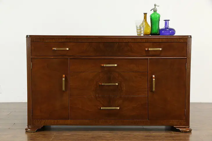 Art Deco Vintage Walnut Sideboard, Server or Buffet, Bakelite Hardware #34609