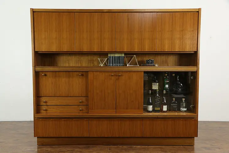 Midcentury Modern Teak Back Bar Cabinet, Lighted Interior #34610