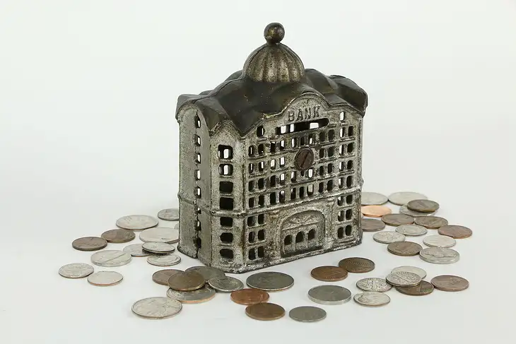 Cast Iron Bank Building Antique Coin Bank #34638