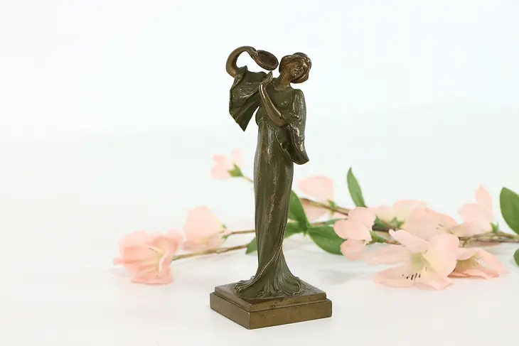 Art Nouveau Antique Bronze Sculpture of Dancer & Tambourine #38313