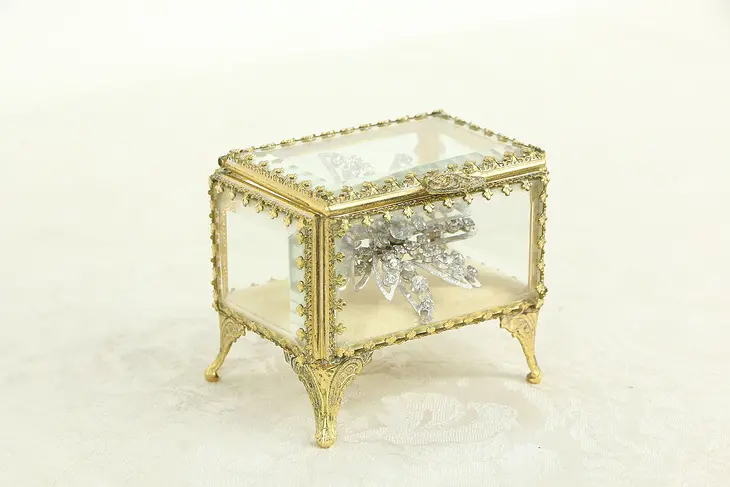 Gold Plated Beveled Glass Vintage Jewelry Box Signed Stylebuilt  #35316