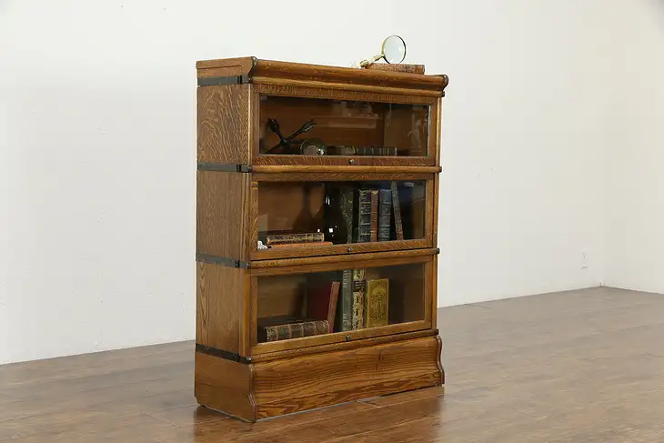 Oak 3 Stack Antique Lawyer Office Bookcase Signed Globe Wernicke #35417