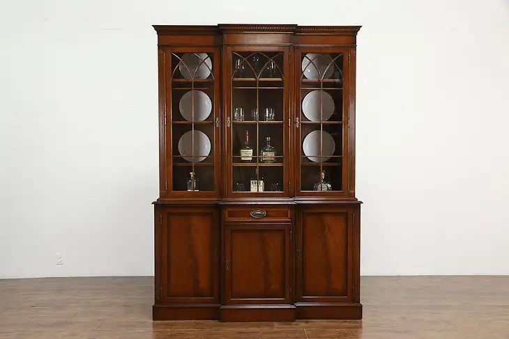 Traditional Mahogany Vintage Breakfront China Cabinet or Bookcase #34052