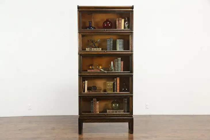 Oak Antique 5 Stack Lawyer or Office Bookcase, Wavy Glass, Globe Wernicke #34789